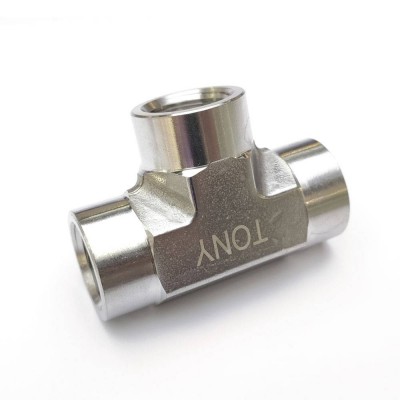 TONY SS304 SS316 10000Psi Female Tee Pipe Fitting Stainless Steel High Pressure NPT BSP G Threaded Pipe Fitting